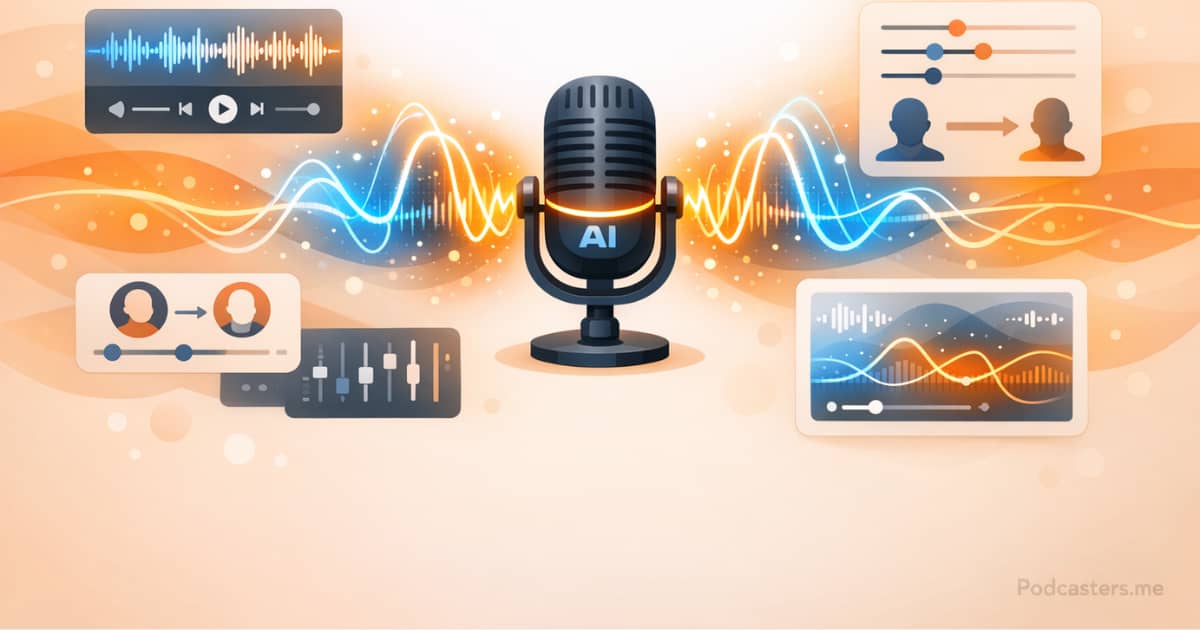 ElevenLabs AI voice tool interface showing waveforms and voice cloning controls — ElevenLabs review for podcasters