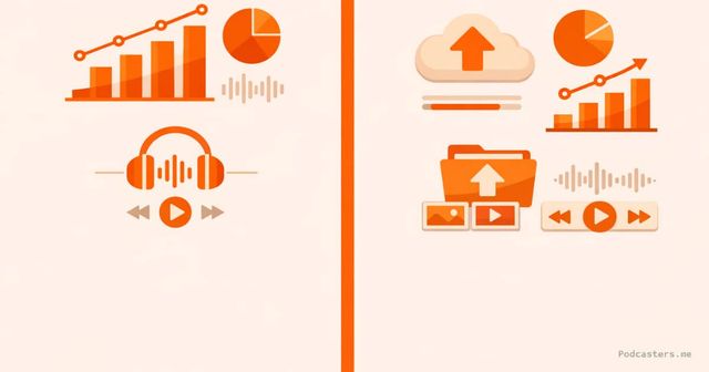 Captivate vs Castos podcast hosting comparison — split-panel flat design graphic with orange accent divider